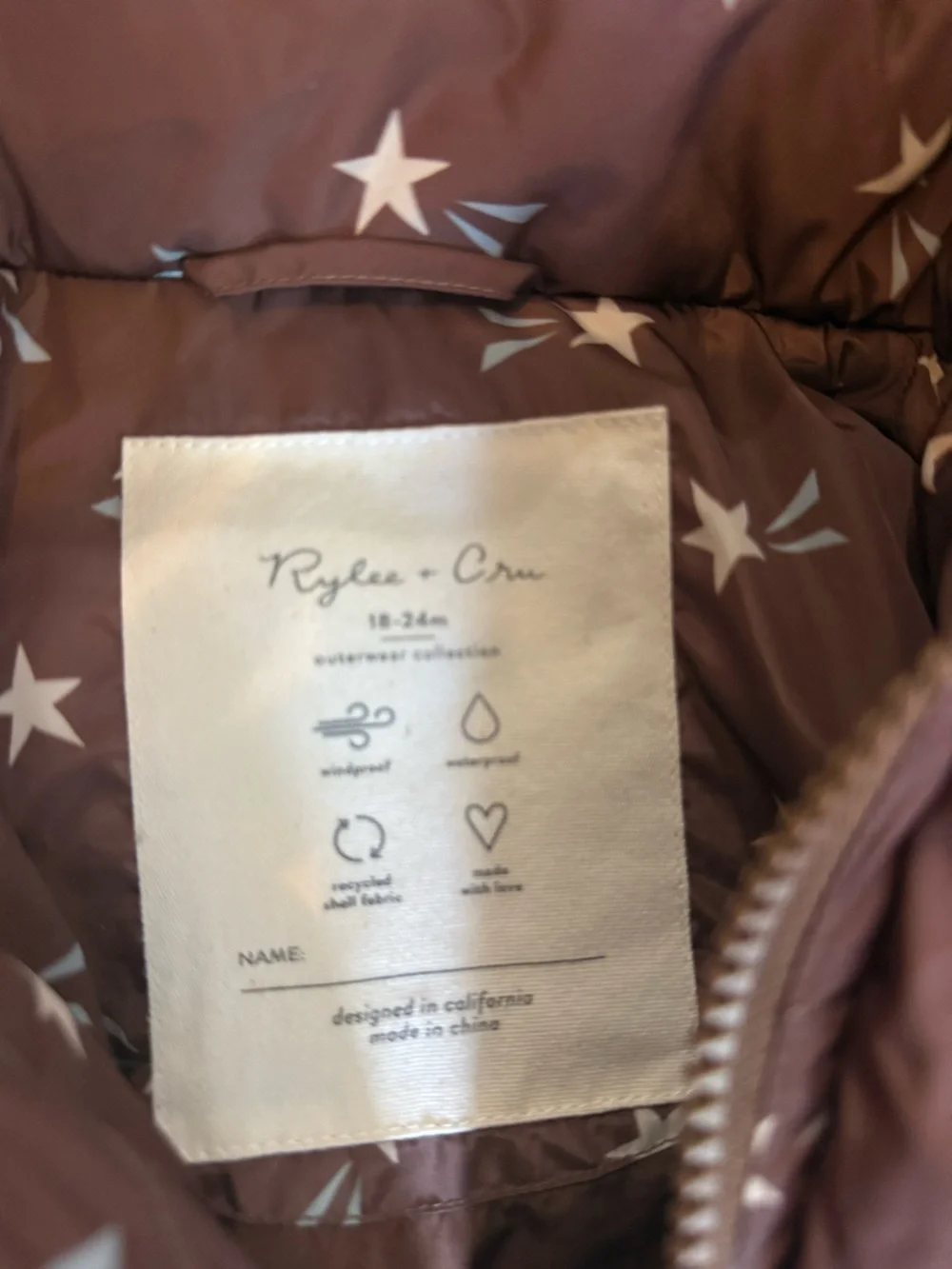Rylee + Cru Puffer Jacket in Brown Shooting Stars
